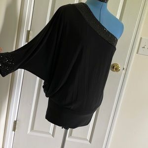 One shoulder sequined dolman-sleeve blouson cocktail dress